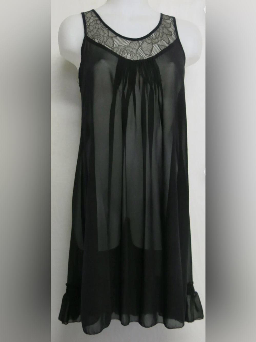 Vtg Oscar de la Renta Pink Label Black Sheer Lingerie SZ L